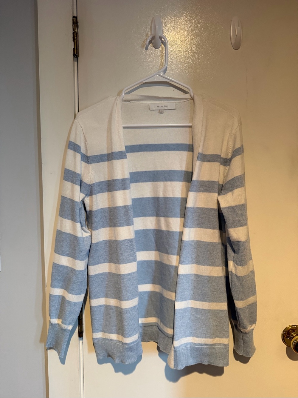 Verve Ami Light Blue and White Striped Open Cardigan